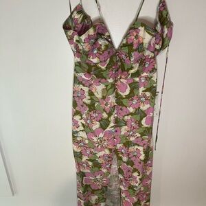 ZARA Floral Print Dress Women Elegant Linen Texture Backless Bohemian Slip Dress